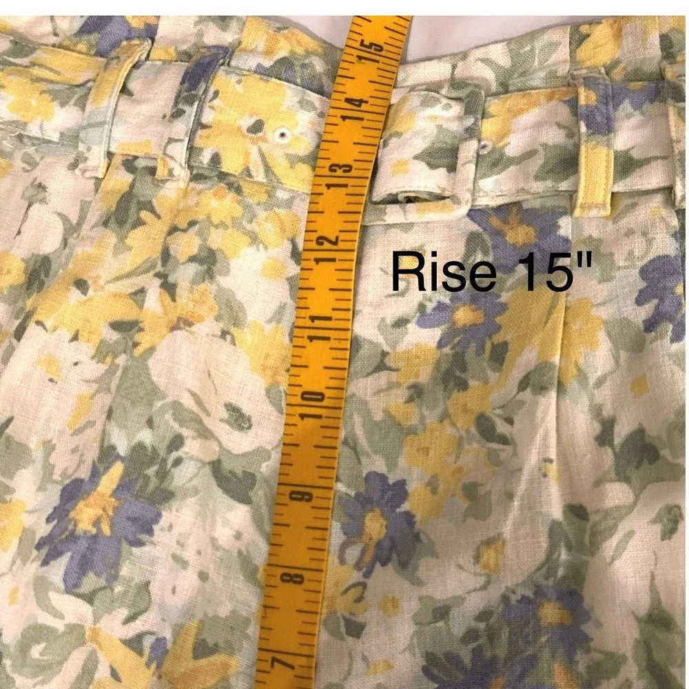 Abercrombie & Fitch Belted Floral High Rise Linen Blend Shorts Womens Med Yellow